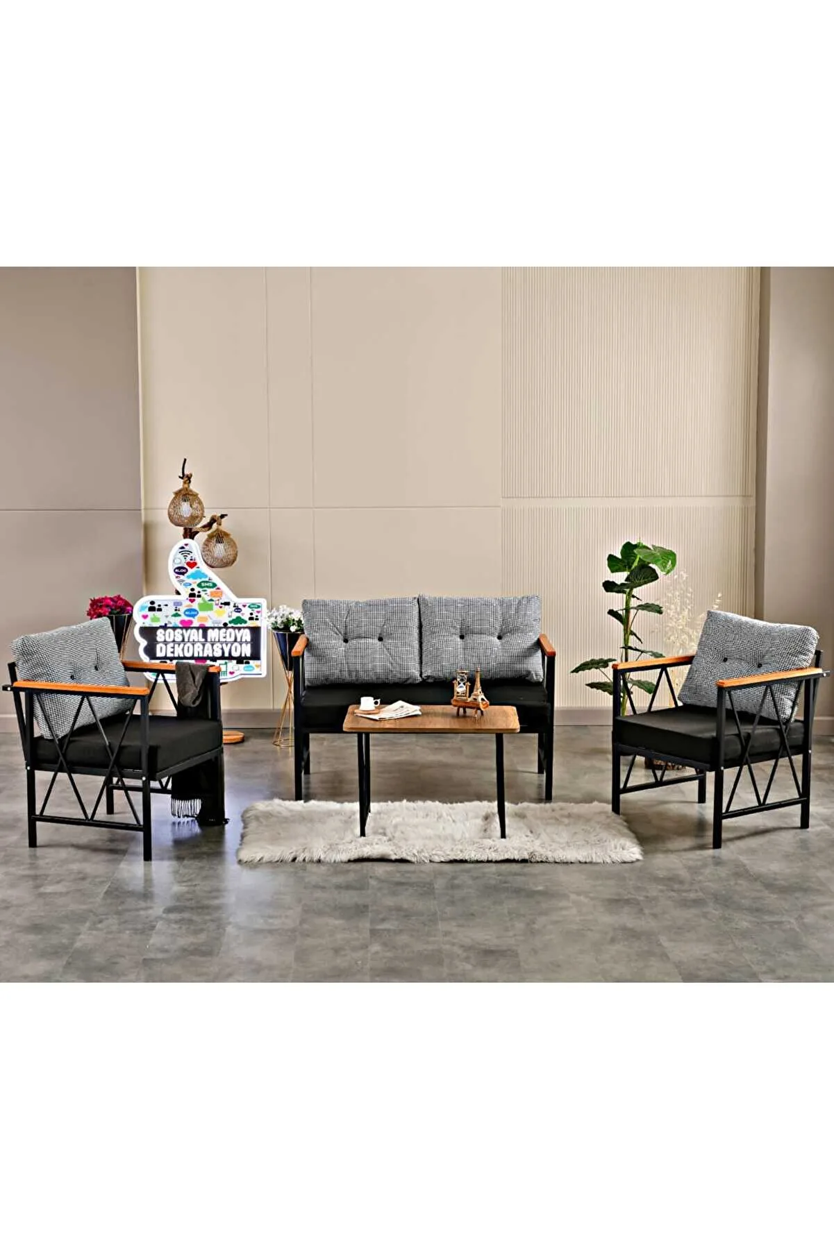 Balkon, Cafe, Ofis, Bahçe Mobilyası, Masa Sandalye, Kanepe Koltuk, 2 1 1 Takım 2